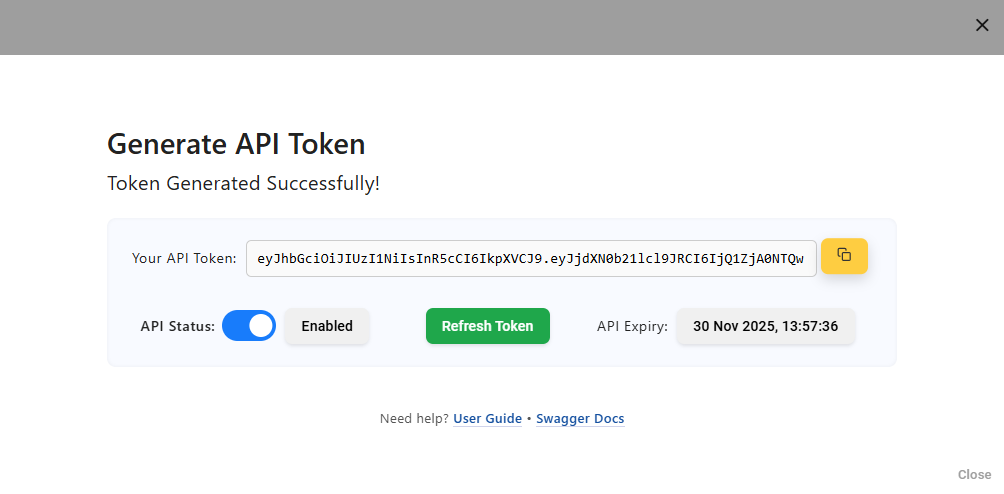 Copy token screenshot