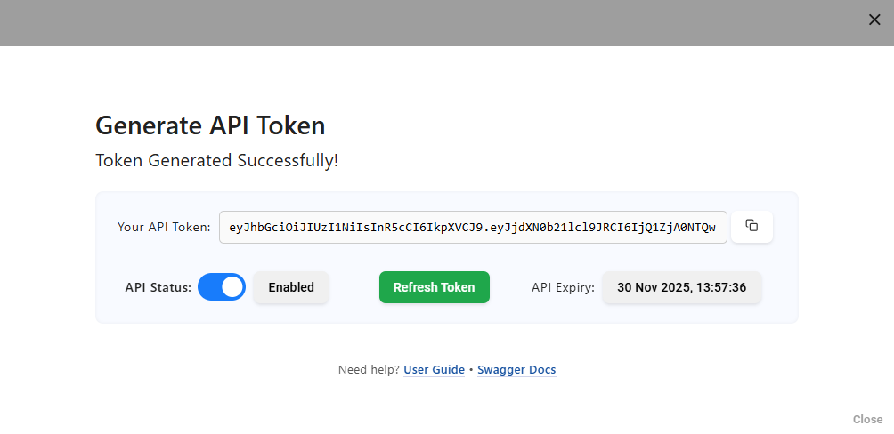 Manage token widget screenshot